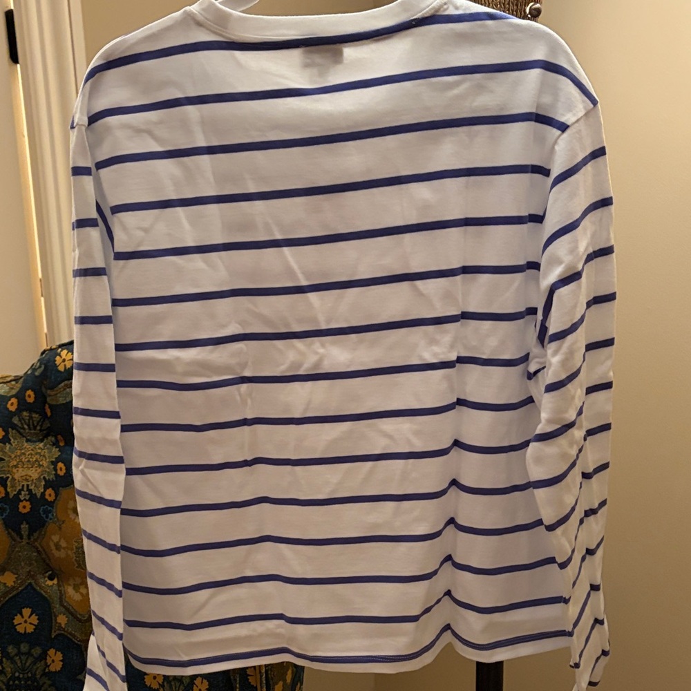 J. Crew Ivory Bistro Blue Striped Long-Sleeve Pocket Tee/NWT/L - Picture 10 of 10